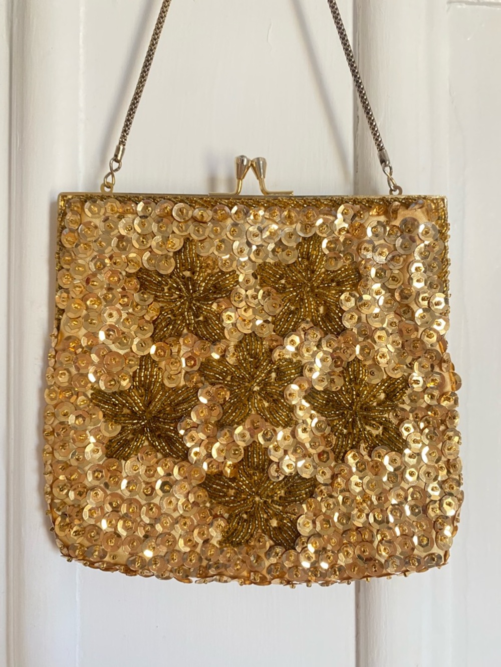 Vintage Gold Sequin Floral Evening Bag - Women